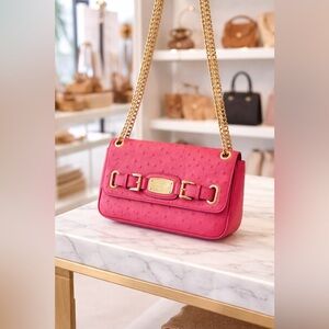 Michael Kors Pink Ostrich-Embossed Leather Chain Shoulder Bag